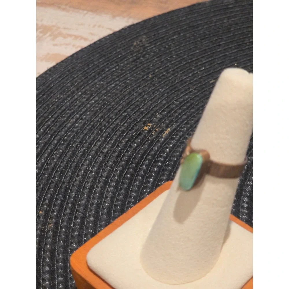 Artisan Copper Green Turquoise Color Ring Handmade Southwestern Band Size 5.5